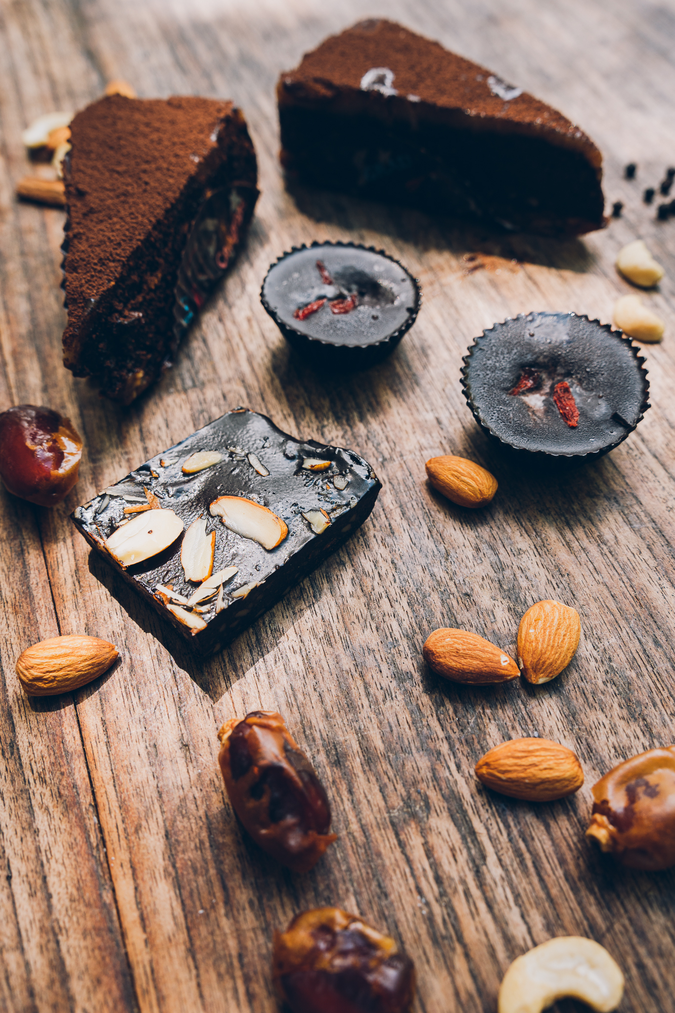 Selection of homemade dairy free desserts and chocolates