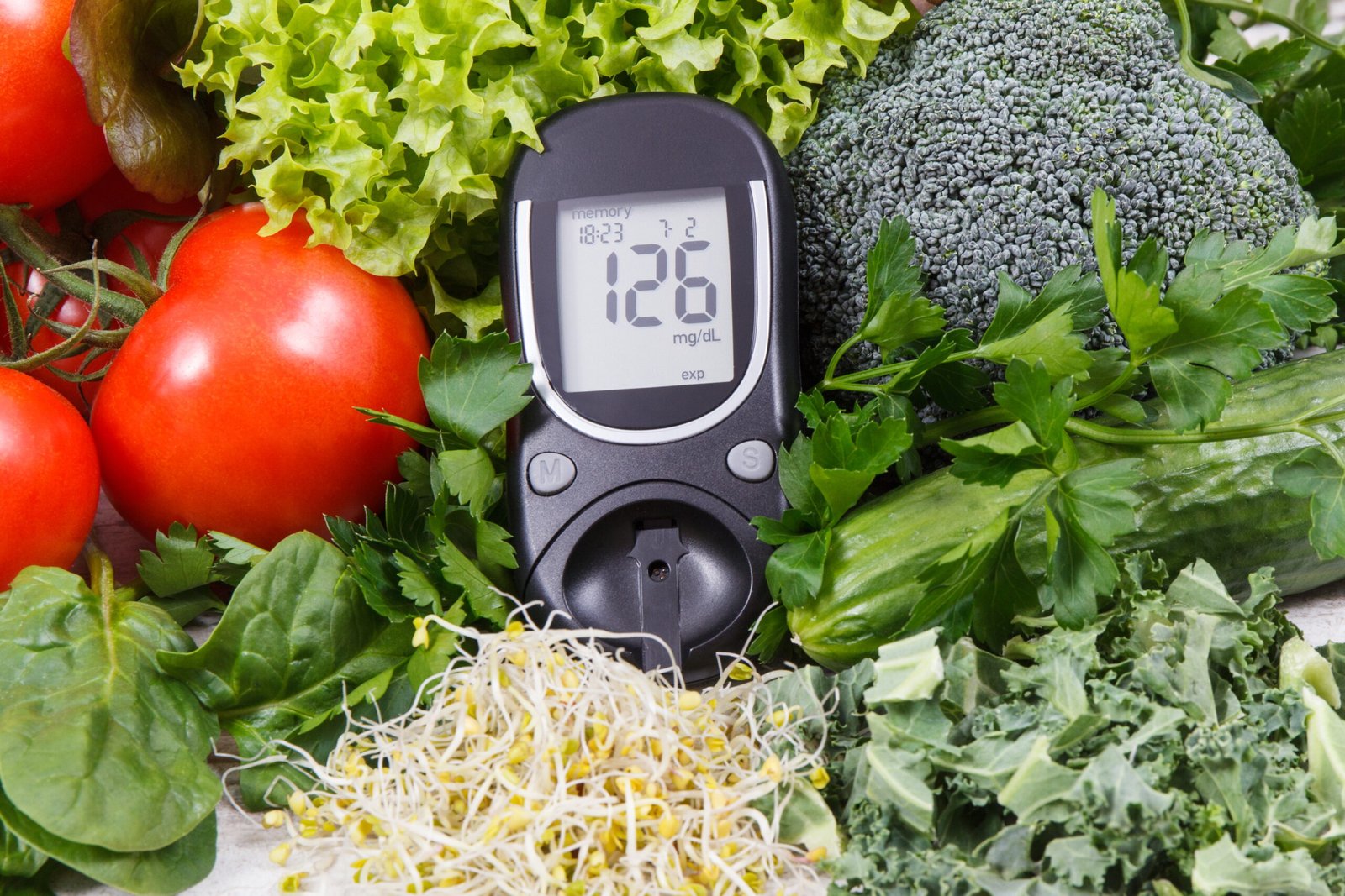glucose meter with vegetables and sprouts checkin 1 69ef64a2e3